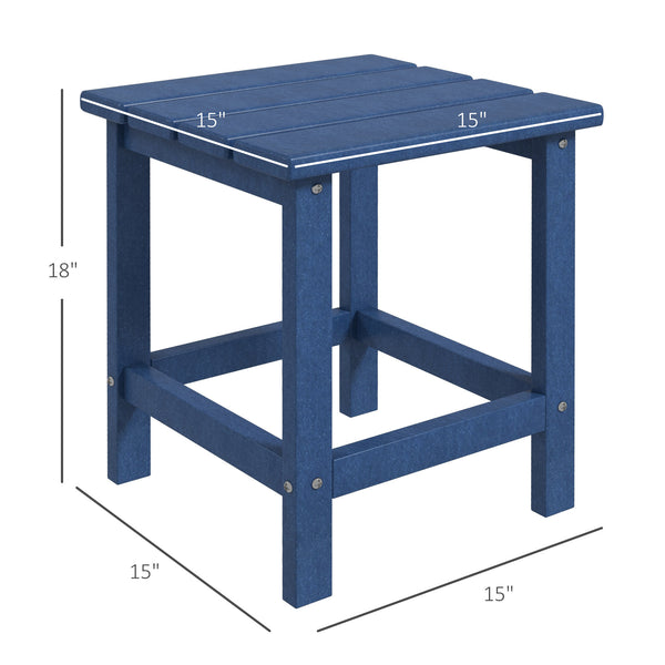 Outsunny Patio Side Table, 15" Square Outdoor End Table, HDPE Plastic Tea Table for Adirondack Chair, Backyard or Lawn, Blue