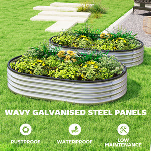 2Pcs Galvanized Raised Garden Bed, 4 x 3 x 1 ft Modular Metal Garden Beds with Rubber Strip Edging, Oval Outdoor Planter Box for Vegetables, Flowers, Herbs, Silver