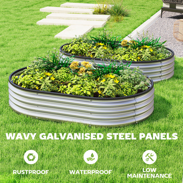 2Pcs Galvanized Raised Garden Bed, 4 x 3 x 1 ft Modular Metal Garden Beds with Rubber Strip Edging, Oval Outdoor Planter Box for Vegetables, Flowers, Herbs, Silver