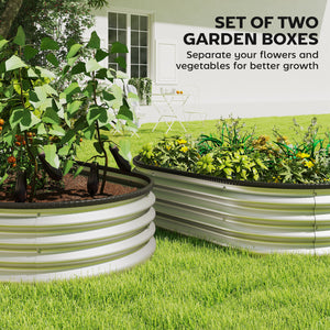 2Pcs Galvanized Raised Garden Bed, 4 x 3 x 1 ft Modular Metal Garden Beds with Rubber Strip Edging, Oval Outdoor Planter Box for Vegetables, Flowers, Herbs, Silver