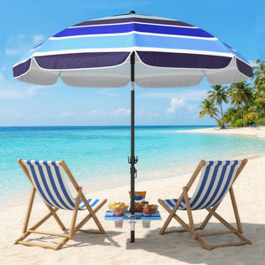 78" Beach Umbrella with Foldable Table and Cup Holder, Adjustable Tilt, Portable with Carry Bag and Hook for Outdoor, Patio, Beach, Multicolor