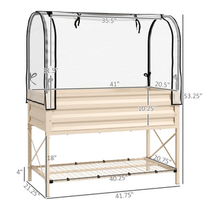 Outsunny Raised Garden Bed with Cover and Storage Shelf, Rectangular Metal Elevated Planter Box with Legs and Bed Liner for Vegetables, Flowers, Herbs, Cream