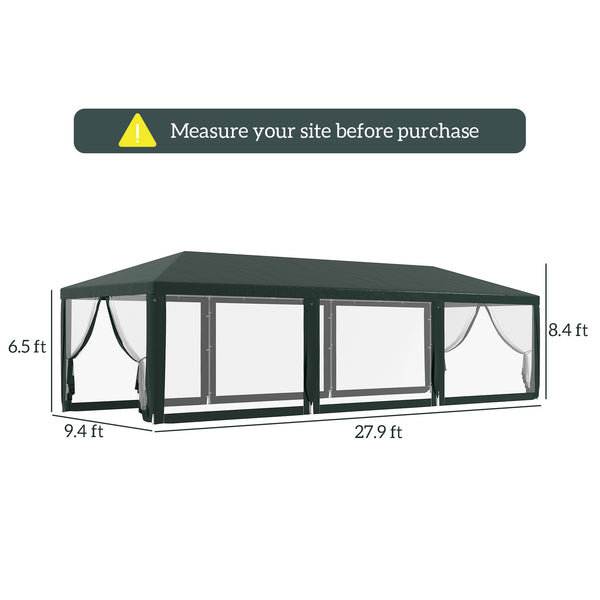 Outsunny 10' x 28' Party Tent, Outdoor Wedding Canopy & Gazebo with Removable Sidewalls, Shade Shelter for Events, BBQs, Green