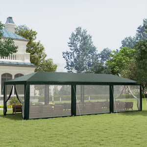 Outsunny 10' x 28' Party Tent, Outdoor Wedding Canopy & Gazebo with Removable Sidewalls, Shade Shelter for Events, BBQs, Green