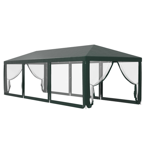 Outsunny 10' x 28' Party Tent, Outdoor Wedding Canopy & Gazebo with Removable Sidewalls, Shade Shelter for Events, BBQs, Green