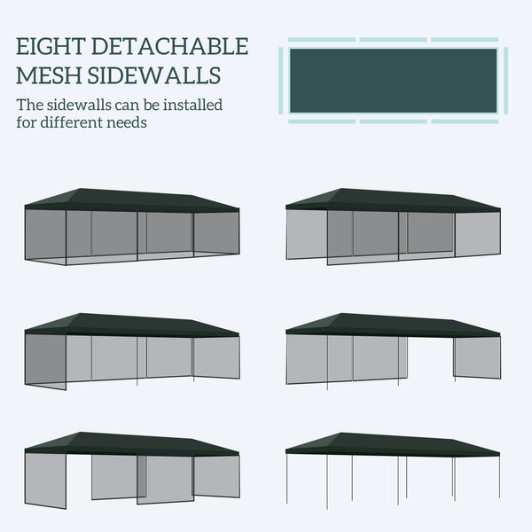 Outsunny 10' x 28' Party Tent, Outdoor Wedding Canopy & Gazebo with Removable Sidewalls, Shade Shelter for Events, BBQs, Green