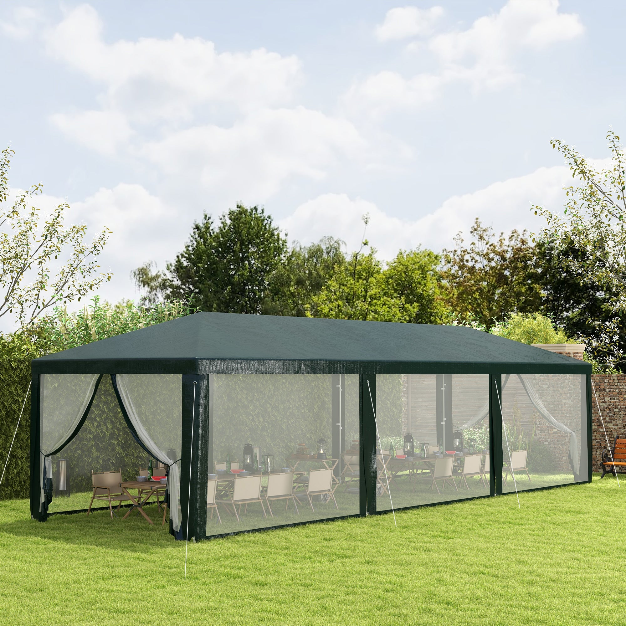 canopy party tent Outsunny 10' x 28' Party Tent, Wedding Canopy with Removable Sidewalls, Shade Shelter, Green