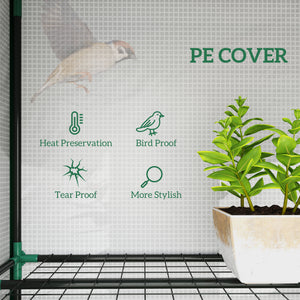 Lean-to Mini Greenhouse 84.6" x 18.1" x 56.7" with 3 Tier Shelves, Portable Garden Hot House with 3 Roll-Up Doors, PE Cover Plant Grow House for Indoor & Outdoor, White