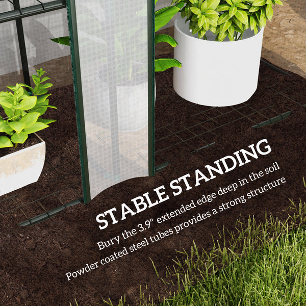Lean-to Mini Greenhouse 84.6" x 18.1" x 56.7" with 3 Tier Shelves, Portable Garden Hot House with 3 Roll-Up Doors, PE Cover Plant Grow House for Indoor & Outdoor, White