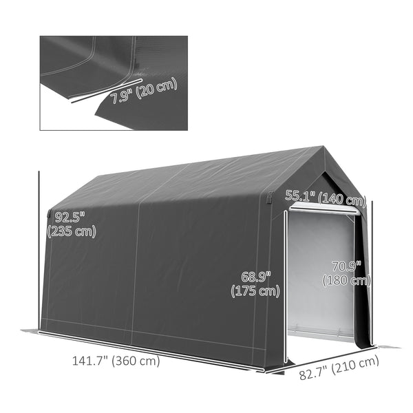 7' x 12' Portable Shed, Outdoor Storage Shed Tent with Galvanised Steel Frame and Roll-up Door for Motorcycle, Bike, Garden Tools, Dark Grey