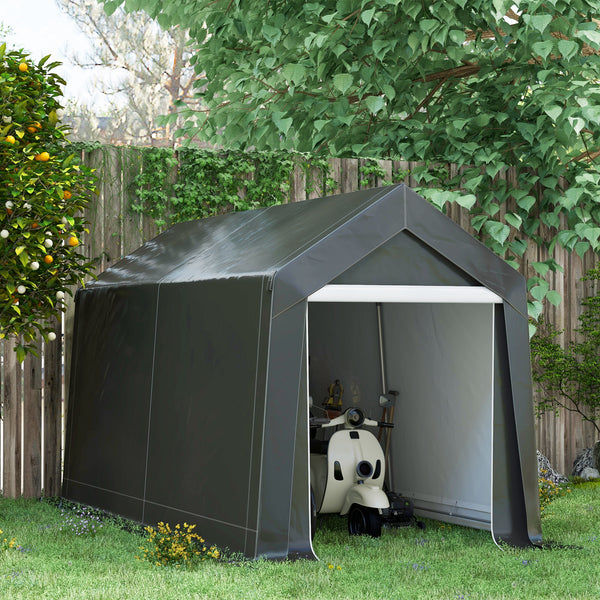 Outsunny 7' x 12' Portable Storage Shed Shelter, Heavy Duty Outdoor Shed, Waterproof Garden Storage Tent with Ventilation Window and Roll-up Zipper Door for Bike, Motorcycle, Garden Tools, Gray