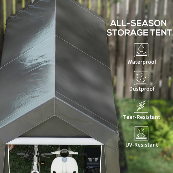 Outsunny 7' x 12' Portable Storage Shed Shelter, Heavy Duty Outdoor Shed, Waterproof Garden Storage Tent with Ventilation Window and Roll-up Zipper Door for Bike, Motorcycle, Garden Tools, Gray