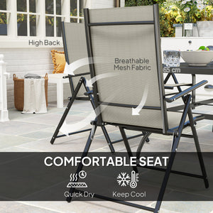 7 Pieces Garden Dining Set, 6 Seater Garden Furniture Set with Parasol Hole, Outdoor Dining Set with High Back Folding Chairs and Square Metal Top Table for Outdoor Patio, Khaki