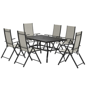 7 Pieces Garden Dining Set, 6 Seater Garden Furniture Set with Parasol Hole, Outdoor Dining Set with High Back Folding Chairs and Square Metal Top Table for Outdoor Patio, Khaki