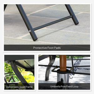 7 Pieces Garden Dining Set, 6 Seater Garden Furniture Set with Parasol Hole, Outdoor Dining Set with High Back Folding Chairs and Square Metal Top Table for Outdoor Patio, Khaki