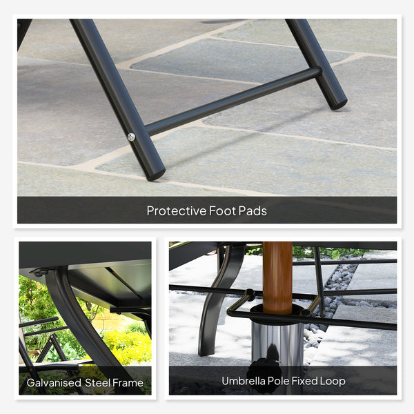 7 Pieces Garden Dining Set, 6 Seater Garden Furniture Set with Parasol Hole, Outdoor Dining Set with High Back Folding Chairs and Square Metal Top Table for Outdoor Patio, Khaki