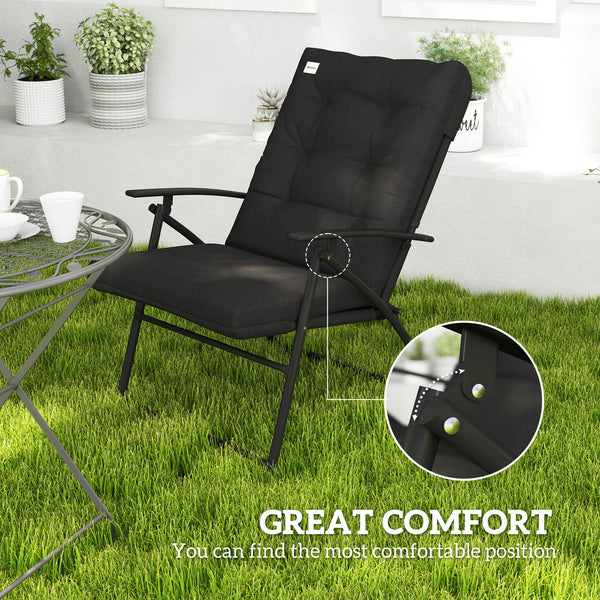 Set of 2 Outdoor Dining Chairs, Folding Patio Chair with Adjustable Backrest, Padded Folding Chairs for Outdoor Events, Black