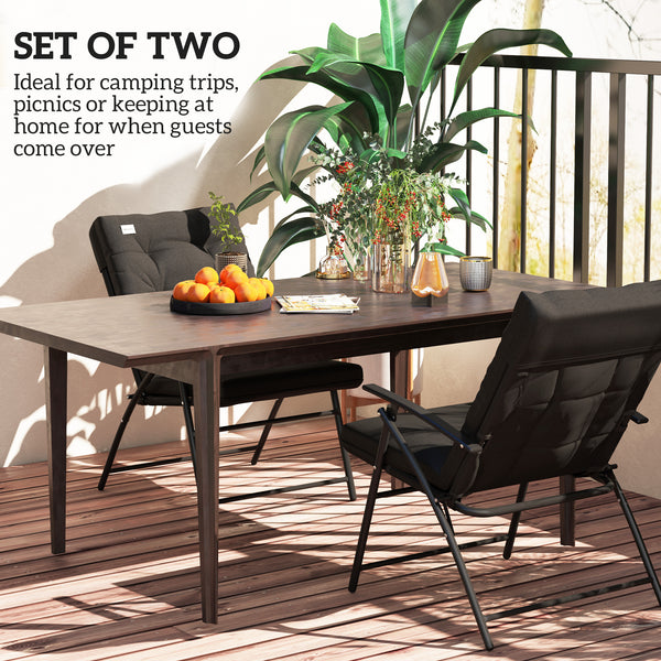 Set of 2 Outdoor Dining Chairs, Folding Patio Chair with Adjustable Backrest, Padded Folding Chairs for Outdoor Events, Black
