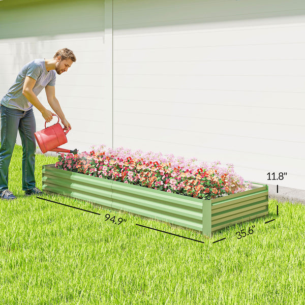8x3x1FT Galvanized Raised Garden Bed, Outdoor Metal Gardening Planter Box for Growing Vegetables, Flowers, Herbs, Succulents, Light Green