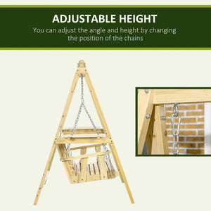 2-Seat orch Swing with Stand, Wooden Patio Swing Chair with Side Tables and Metal Chains, Outdoor Hanging Bench for Garden, Poolside, Backyard, Natural Wood