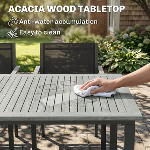 Garden Dining Set with Acacia Wood Table Top, Outdoor Table and Stackable Chairs Set for 6 with Texteline Seat, for Patio, Conservatory, Terrace, Grey