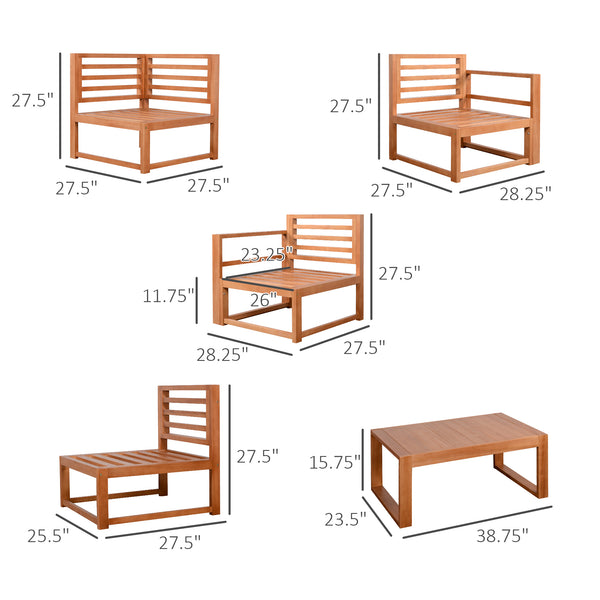 Outsunny 4 Seater L Shaped Patio Furniture Set, Wood Outdoor Sectional Sofa Conversation Set with Coffee Table and Cushions for Garden, Backyard, Porch and Poolside, Grey