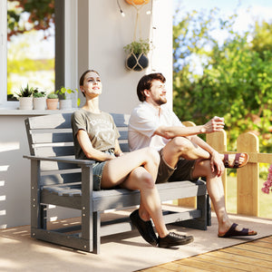 2-Person Outdoor Glider Bench Patio Double Swing Rocking Chair Loveseat w/ Slatted HDPE Frame for Backyard Garden Porch, Distressed Gray