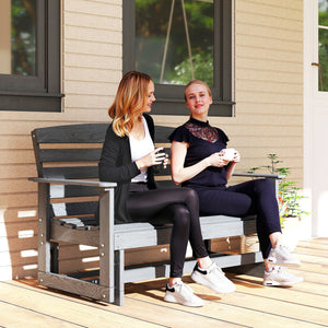 2-Person Outdoor Glider Bench Patio Double Swing Rocking Chair Loveseat w/ Slatted HDPE Frame for Backyard Garden Porch, Distressed Gray