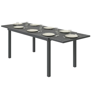 Extending Garden Table for 6-8 People, Full Aluminium Outdoor Dining Table with Slatted Top, Weatherproof Outdoor Dining Furniture for Patio, Balcony, 150/225 x 85 x 75 cm, Dark Grey