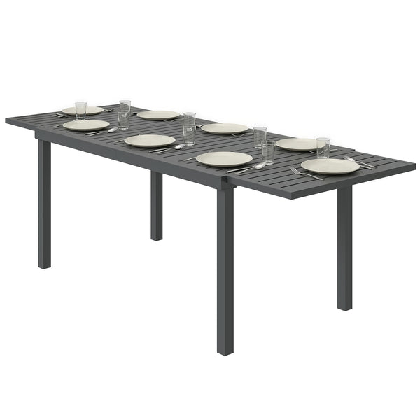 Extending Garden Table for 6-8 People, Full Aluminium Outdoor Dining Table with Slatted Top, Weatherproof Outdoor Dining Furniture for Patio, Balcony, 150/225 x 85 x 75 cm, Dark Grey