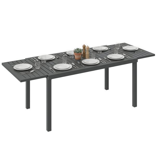 Extending Garden Table for 6-8 People, Full Aluminium Outdoor Dining Table with Slatted Top, Weatherproof Outdoor Dining Furniture for Patio, Balcony, 150/225 x 85 x 75 cm, Dark Grey