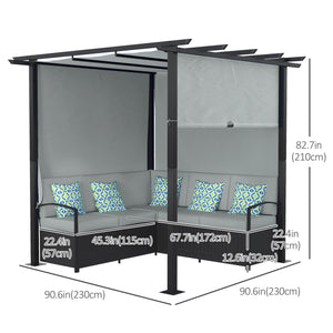 Wicker Patio Furniture, Outdoor PE Rattan Sofa Set with Retractable Canopy Pergola, Shade Shelter for Deck, Pool, Garden, Terrace, Grey