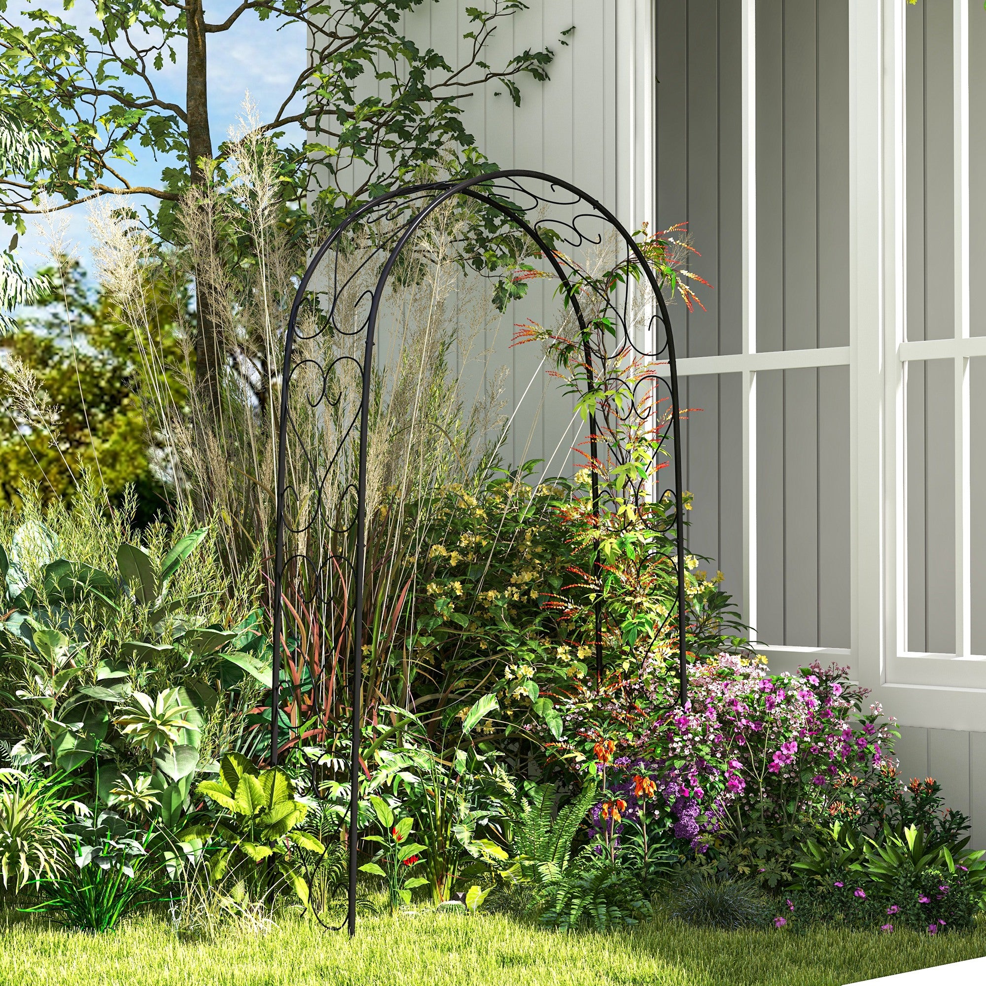 large garden trellis for climbing plants Outsunny 7.5' x 4' Steel Garden Arch Trellis for Climbing Plants, Black