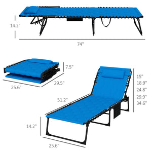 Outsunny Folding Chaise Lounge Set of 2 with 5-level Reclining Back, Outdoor Lounge Tanning Chair with Padded Seat, Side Pocket & Headrest for Beach, Yard, Patio, Blue