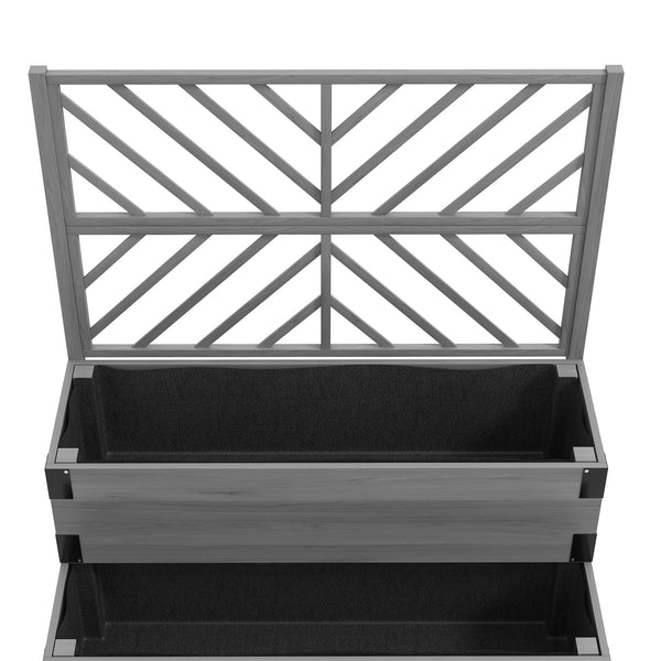 Outsunny Raised Garden Bed with Trellis, 2 Tier Wooden Elevated Planter Box with Legs and Metal Corners for Vegetables, Flowers, Herbs, Gray