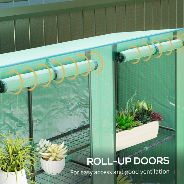 Lean-to Greenhouse with 3 Tier Shelves, 56.7" x 18.9" x 59.8" Portable Small Greenhouse with PE Cover, 2 Roll-Up Zippered Doors, for Indoor Outdoor Garden Backyard Balcony, Green