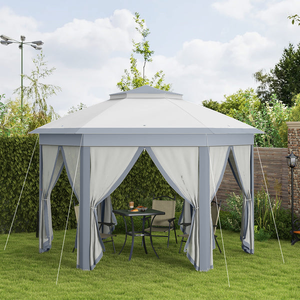 13' x 13' Pop Up Gazebo, Hexagonal Canopy Shelter with 6 Zippered Mesh Netting, Event Tent with Strong Steel Frame for Patio Backyard Garden Wedding Party, Gray