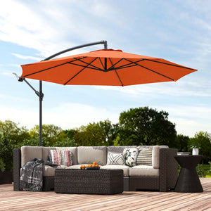 3(m) Garden Banana Parasol Hanging Cantilever Umbrella with Crank Handle, 8 Ribs and Cross Base for Outdoor, Sun Shade, Orange