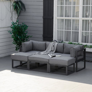 6 Pieces Outdoor Patio Furniture Set, Space-Saving Aluminum Outdoor Daybed, Thickened Cushions, Outdoor Sectional Conversation Set with Coffee Table, Footstools, Grey