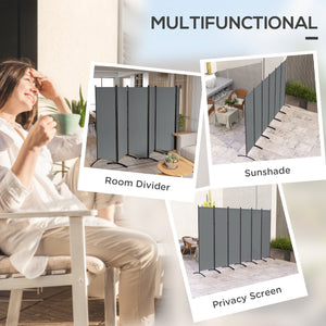 6 Panel Folding Room Divider, Freestanding Privacy Screen Wall with Wide Feet, Portable Paravent Partition Separator for Offices, Balcony, Outdoor Garden, Hot Tub, 332 x 172 cm, Dark Grey