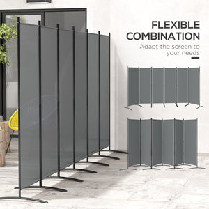 6 Panel Folding Room Divider, Freestanding Privacy Screen Wall with Wide Feet, Portable Paravent Partition Separator for Offices, Balcony, Outdoor Garden, Hot Tub, 332 x 172 cm, Dark Grey