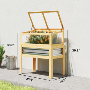 Wooden Raised Garden Bed with Detachable Greenhouse Top, Raised Garden Bed with Legs and Bed Liner, Elevated Planter Box for Flowers, Vegetables, Herbs, Natural