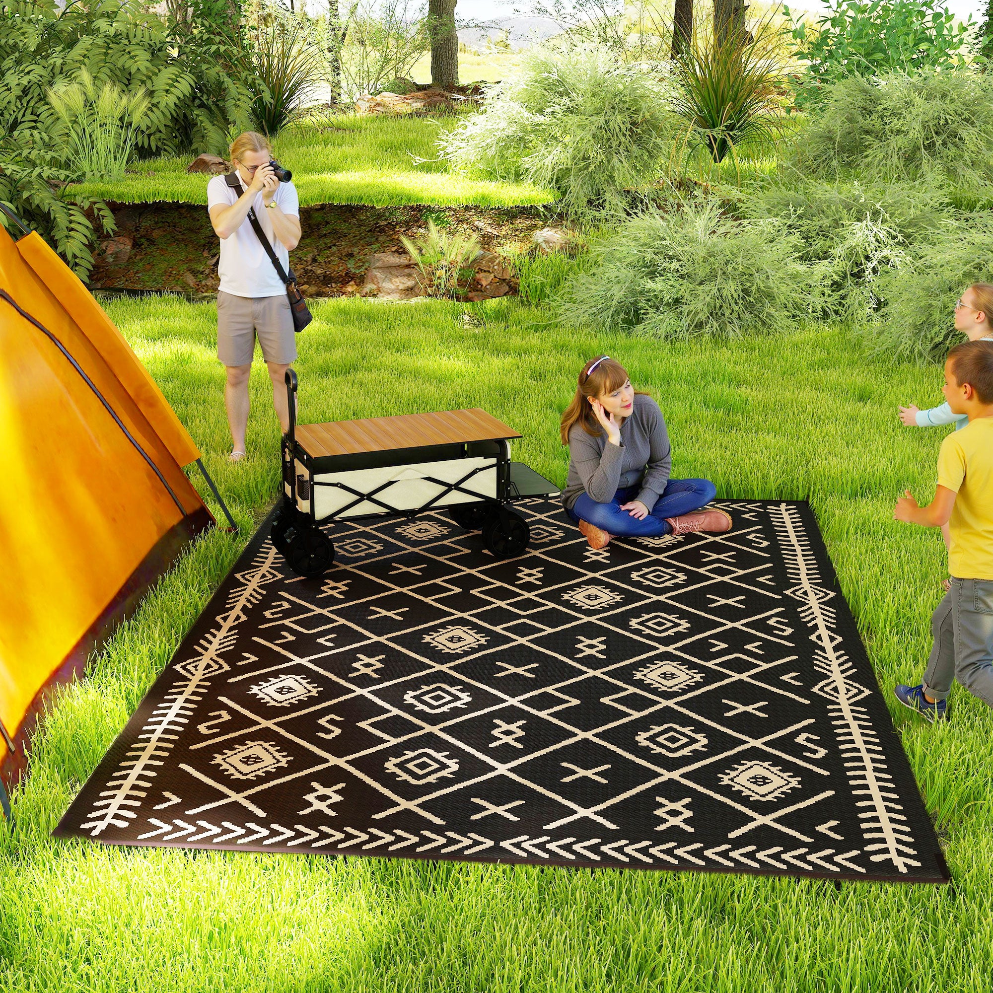 Outsunny 9' x 12' Reversible Outdoor Rug, Waterproof Plastic Straw