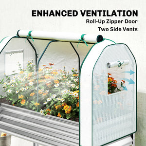 Galvanised Raised Garden Bed with Greenhouse Cover, Metal Elevated Garden Bed with Legs, Bed Liner and Bottom Shelf, Outdoor Raised Planter Box for Vegetables, Herbs, Flowers, Silver