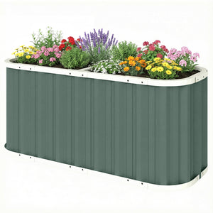 Galvanized Raised Garden Bed, 5' x 2' x 2' Deep Rot Planter Box with Gloves and Plant Labels, Metal Outdoor Garden Bed for Flowers, Herbs and Vegetables, Light Green