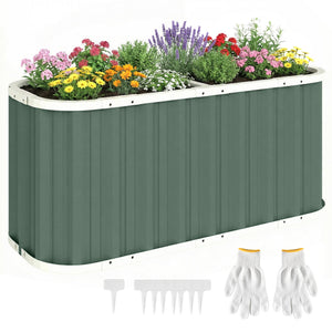 Galvanized Raised Garden Bed, 5' x 2' x 2' Deep Rot Planter Box with Gloves and Plant Labels, Metal Outdoor Garden Bed for Flowers, Herbs and Vegetables, Light Green