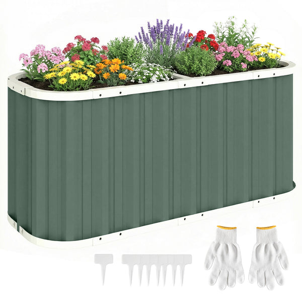 Galvanized Raised Garden Bed, 5' x 2' x 2' Deep Rot Planter Box with Gloves and Plant Labels, Metal Outdoor Garden Bed for Flowers, Herbs and Vegetables, Light Green