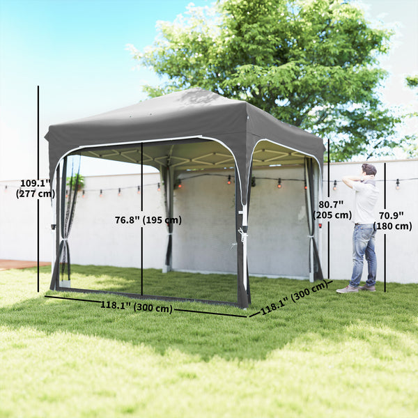 10 x 10 ft Pop Up Canopy Tent with Mosquito Netting, UPF 50+ Central Lock Easy Setup Outdoor Party Tent Instant Canopy with 4 Sandbags, Carry Bag, Dark Grey