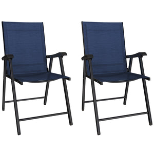Folding Garden Chairs Set of 2, Foldable Garden Dining Chairs with High Back and Armrests, Breathable Texteline Folding Outdoor Chair Set with Metal Frame for Patio, Balcony, Navy Blue
