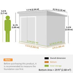 7.5' x 4.3' Outdoor Storage Shed, Waterproof Metal Garden Shed with Gloves, Lockable Doors, Vents and Pitched Roof for Backyard, Patio, Lawn, Poolside, Dark Grey